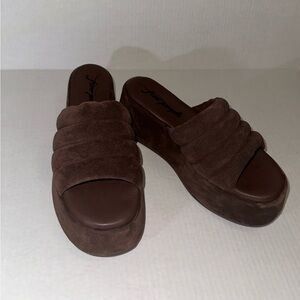 Free people paradise chocolate suede slip on platforms